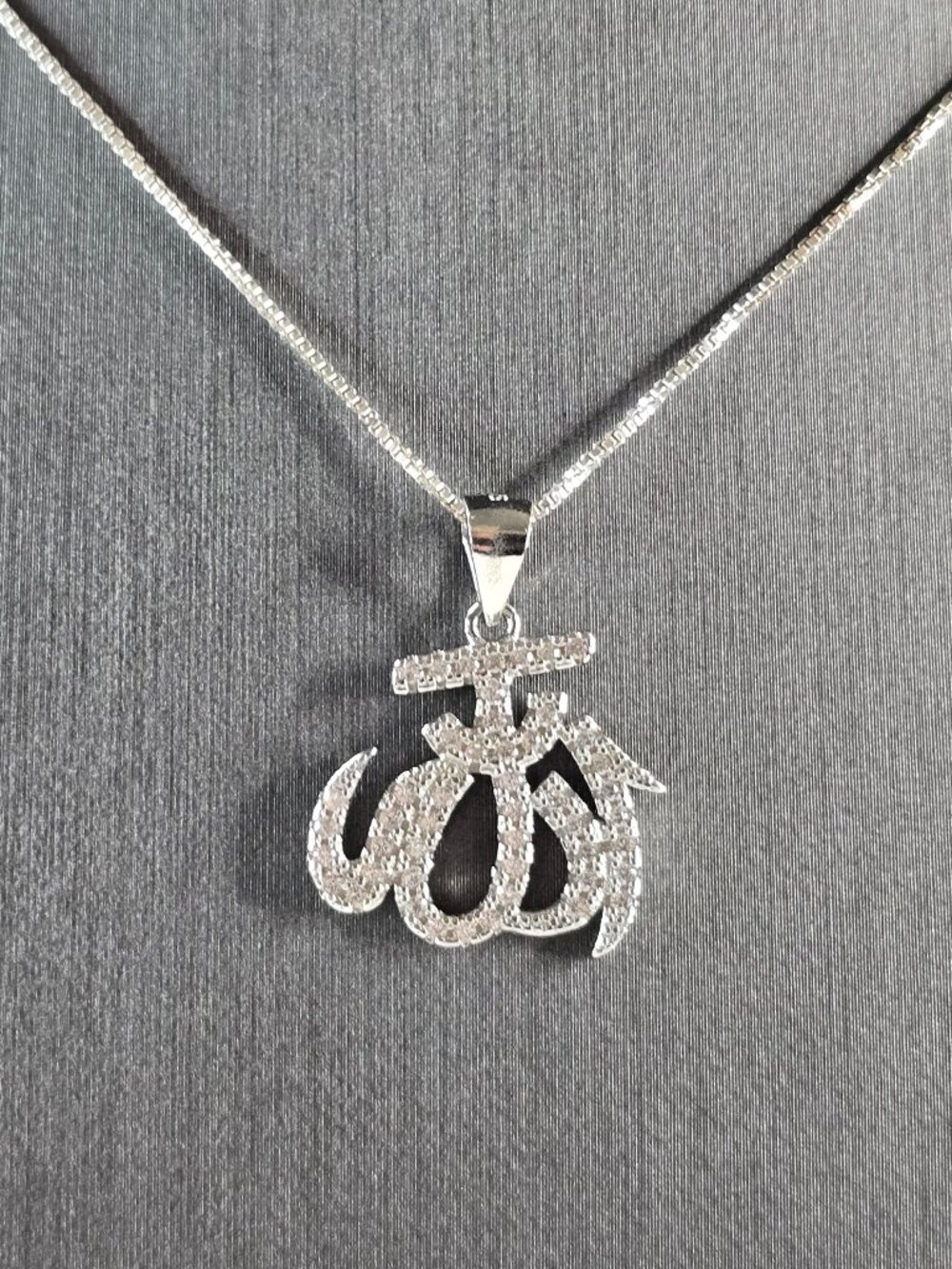 Sterling Silver Islamic Muslim Allah CZ Pendant Necklace 5.1g E3040